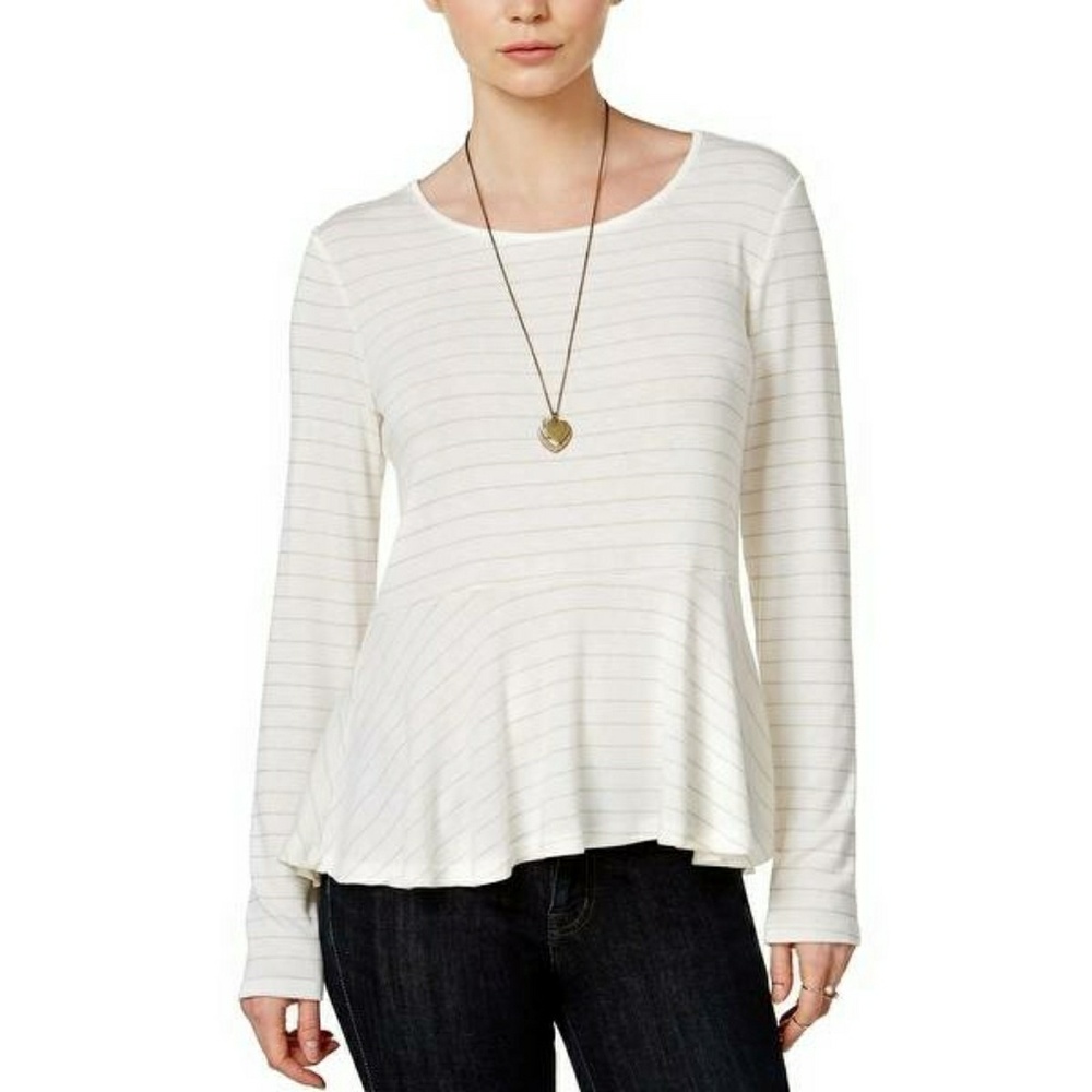 Maison Jules Peplum Metallic Top Egret Foil